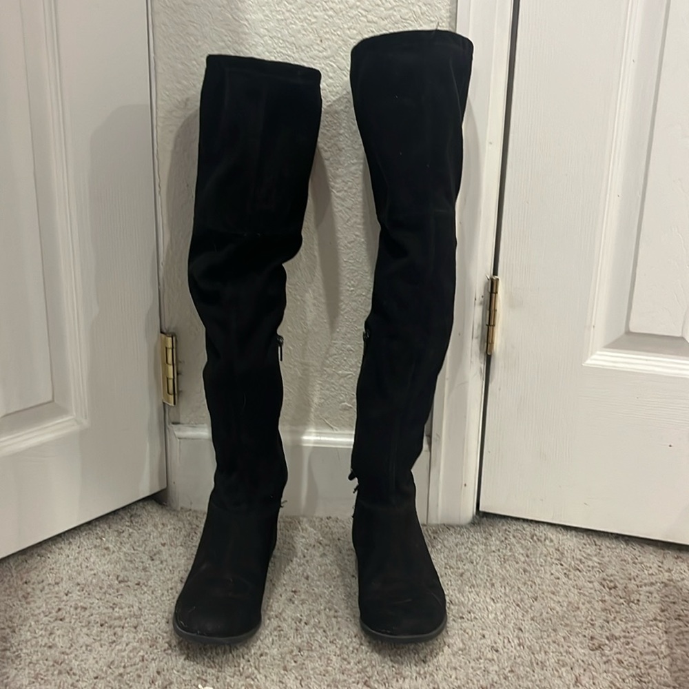 Black Thigh High Suede Boots